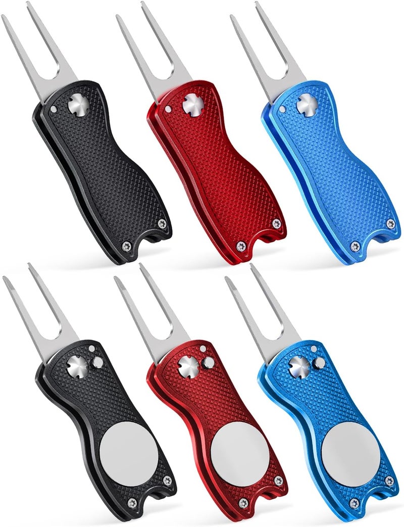 GreenHaven 2-6 Pack Golf Divot Repair Tool for Golfers Foldable Metal Green Tool with Magnetic Putt Alignment Ball Marker Pop-up Fork Tine with Sturdy Aluminum Alloy Handle - Image 1